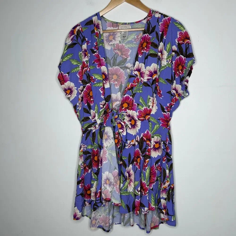 L*space Beachy Vibrant Floral‎ Wrap Dress Cover Up Women Small Bohemian Vacation - Picture 5 of 11